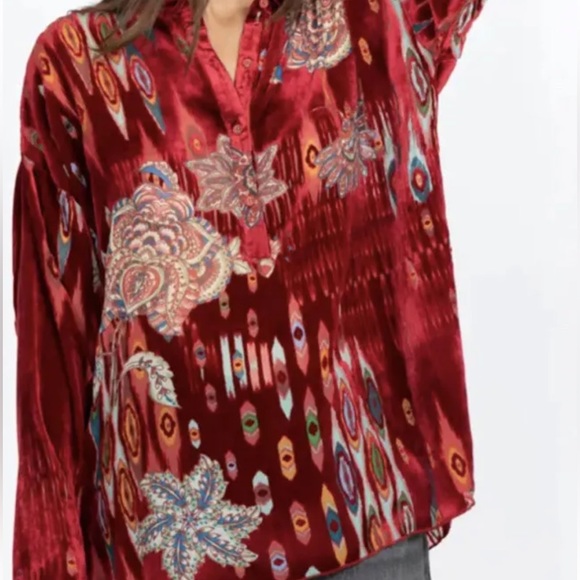 Johnny Was Silk Velvet Feather Burnout Mara Blouse Top Shirt  XXL MSRP $310 New - Picture 3 of 14